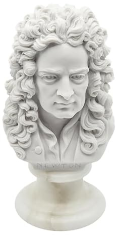 GINGERSHOPONLINE Busto Decorativo di Newton in Polvere di Marmo e Resina, altezza 15 cm, Scultura Artigianale Toscana con Base in Alabastro, Statua Classica