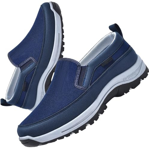 AZMAHT Zapatillas para Diabéticos Hombre Zapatos Ancho Especial Zapatos CóModos Sin Cordones Hombre Zapatos ortopédicos Transpirables,Azul,48 EU