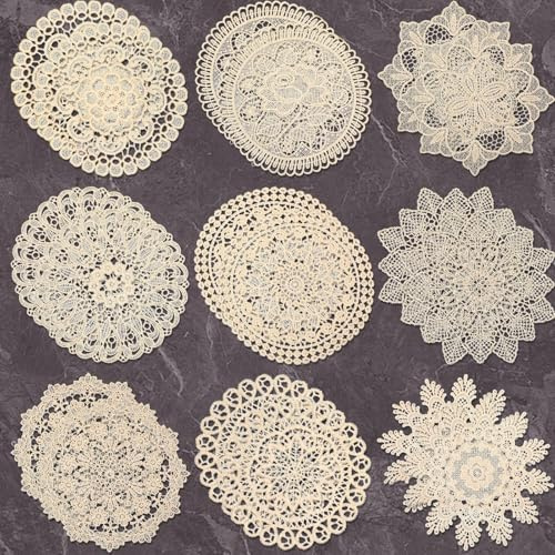 18 Pieces 6 Inch Lace Doilies for Tables Crochet Doilies Vintage Cotton Lace Coasters Handmade Round Placemats Rustic Table Decor for Kitchen Dining Room Wedding Cup Vase Decoration(Beige)