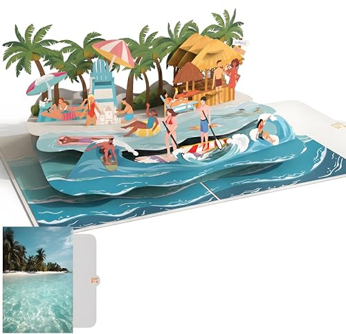 PACKLIST® Tarjeta Pop Up 3D de Vacaciones en la Playa, un Regalo Original Perfecto para Viajeros y Amantes del Mar, ideal como Vale para un Viaje Playas Paradisíacas, una Escapada o Cumpleaños!