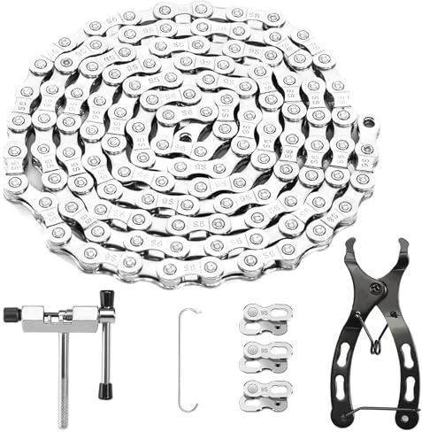 lomdung Cadena de Bicicleta 9 Velocidades, 1/2 X 11/128 Pulgadas 116 Eslabones Cadena Bicicleta, con Rompecadena Alicatecadena y 4 Par de Candado Cadenas, para Bicicletas de Carretera o Montaña