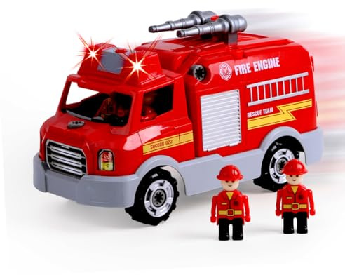REMOKING Take Apart Fire Truck Toy with Electric Drill, STEM Build & Play Vehicle for Kids Ages 3+, Lights & Sounds Construction Toy, Educational Gift for Boys & Girls