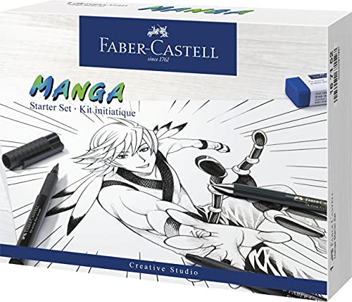 Faber-Castell 167152 Set Pennarelli Manga Starter, Set Fineliner Nero con Pennarelli a Inchiostro e Accessori, per Disegno Manga su una Varietà di Superfici