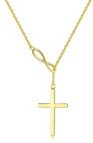 FANCIME Damen Halskette aus 925 Sterling Silber Gelb Gold Plattiert mit Unendlichkeit Kreuz Christian Anhänger Infinity Kette für Frauen Mädchen Baby Kinder - Verstellbar Kettenlänge: 40 + 5 cm