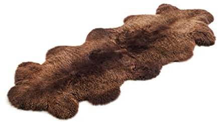 Cakla Lammfell Echt 210-200 cm x 55-65 cm - Schaffell Echt aus Zwei Lederseiten Genäht - Fellteppich Braun - Deko Fell für Stühle und Sofa - Natürliche Lammfell Teppich Wohnzimmer