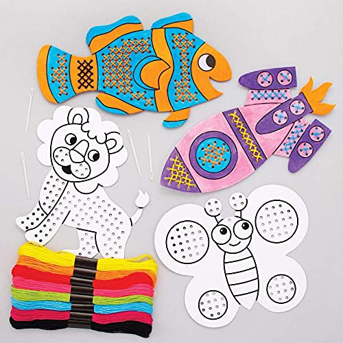 Baker Ross FE498 Kit Punto Croce da Colorare - Confezione da 8, Cucito per Principianti, Crea il tuo per Bambini, Punto Croce per Bambini