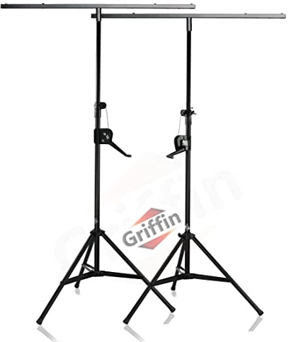 GRIFFIN DJ Light Stands (2-Pack) Stage Lighting Truss System (Hand-CrankUP Plus) – Portable Speaker Tripod Platform Rig – Adjustable Trussing Kit – T Bar Mount for Can Lights – Music Equipment Package