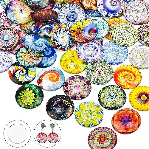 DOUSELLA 100 Pz Cabochon Vetro Colorato 25MM Cabochon Caleidoscopio Gemme a Cupola Decorativi Pietre Vetro Cabochon Vetro Mezzo Rotondo Mosaico per Artigianato Fai-da-Te, Collane, Orecchini, Bracciali