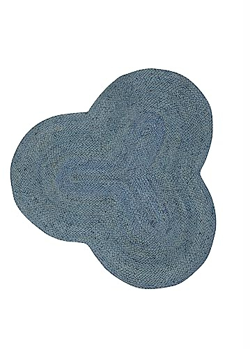 carpetfine Juteteppich Alia Sonderform Hellblau 60x60 cm handgewebt aus Jute | Moderner Naturteppich Uni im Boho - Style Teppich Oval für Wohnzimmer, Schlafzimmer und Küche