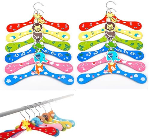 KALUROIL 12 PCS Grucce Bambini Legno - Grucce per bambini in legno colorato con motivi animali
