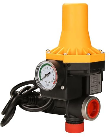 Tubiaz Druckwächter für Pumpensteuerung, Druckschalter 10bar mit Kabel, Durchflusswächter, automatisches Ein- und Ausschalten, für Hauswasserwerk, Gartenbewässerung, gelb