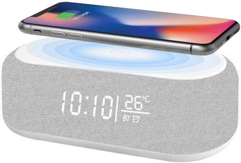 Sveglia digitale, sveglia digitale Bluetooth, luce notturna, 9 colori, altoparlante Bluetooth, caricatore wireless per iPhone/Samsung, indicatore di temperatura LED