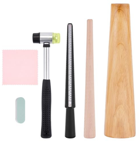 UNICRAFTALE 1 Set Ringgrößenmesser Messwerkzeug Armreif Ringvergrößerungsstab Dorngrößenmesser Kunststoffhammer Schmuckgrößenwerkzeug Und Silberpoliertuch Reparaturset Für Armreifformer