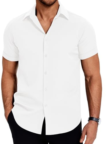 COOFANDY Kurzarmhemd Herren Sommer Hemd Bügelfrei Business Hemden Freizeithemden Regular Fit Männer Casual Oberhemd Weiß L