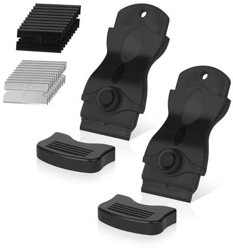 Flintronic 2 stycken skrapor, keramikfälgsskrapa med 20 rostfritt stål och plastblad, skrapa köksspapa, keramikfält, repor, glasskrapa, för häll, ugn, glaskeramik, spis (svart)