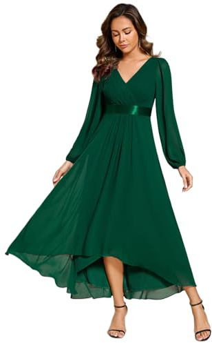 Ever-Pretty Vestidos de Fiesta Elegante A-Línea Cuello en V para Mujer Manga Corta Corte Imperio Verde Oscuro 50