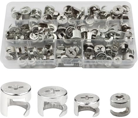100 Stück Exzenter Möbelverbinder, Nickelbeschichtete Schrankverbinder,4 verschiedene Möbelverbinder Schrankverbinder für den Zusammenbau von Möbeln, Körperverbinder Befestigungselement.