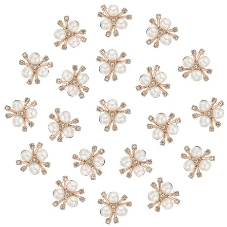 PATIKIL 20PCS Bottoni Fiore, Decorazioni Fiore Perline con Strass Faux Perline con Strass Spilla Piatta per Creazione Gioielli Artigianato Abiti Nuziali Borsa, Bianco