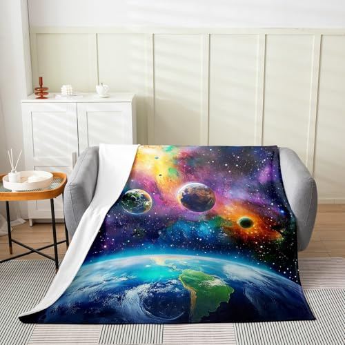 Feelyou Universe Galaxy Plush Throw Blanket Baby 30x40 Kids Planets Earth Flannel Fleece Blanket for Sofa Couch Boy Girl Teens Solar System All Season for Bed Outer Space Nebula