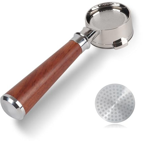 CAPFEI Portafiltro sin fondo, 51 mm, solo compatible con DeLonghi Dedica EC680/EC685/EC885 con 3 orejas y mango de madera, cesta de filtro de 0,3 mm poros | Bonus 51 mm Puck Screen