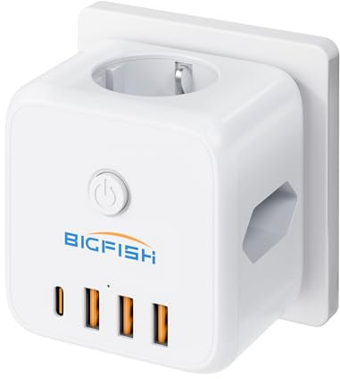 Bigfish 7 en 1 Multiprise USB Cube avec Interrupteur, Multiprise Parafoudre Murale, Prise USB Multiple avec 1C et 3A pour Domicile, Bureau, Voyage