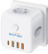 Bigfish Ladron Enchufes USB 7 en 1, Cubo Ladron Enchufe Multiple con 3 USB-A & 1 USB-C, Regleta Enchufes Proteccion Sobretension Pared con Interruptor, Enchufe para Oficina, Cocina y Habitación