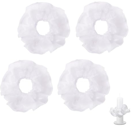 Pack of 4 Tulle Drip Catchers, Drip Protection, Communion Candle, White Tulle Communion Candles, Drip Catcher for Candles Diameter 3-5 cm, Christening Candle, Drip Protection for Communion Candle