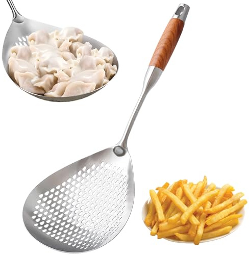GLENDAVENY Skimmer Slotted Spoon, 304 Stainless Steel Spider Strainer Skimmer Ladle Spoon for Cooking and Frying, Pasta Strainer Spoon, 5.8 Inch