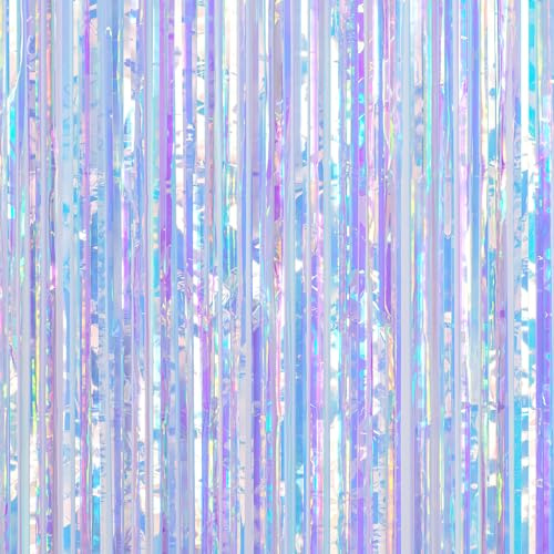 jijAcraft Iridescent Metallic Tinsel Curtain: 2pcs Glitter Foil Fringe Curtains with 5M String, 1m×2m Party Streamers Backdrop for Mermaid Party, Ocean Theme, Birthday, Wedding