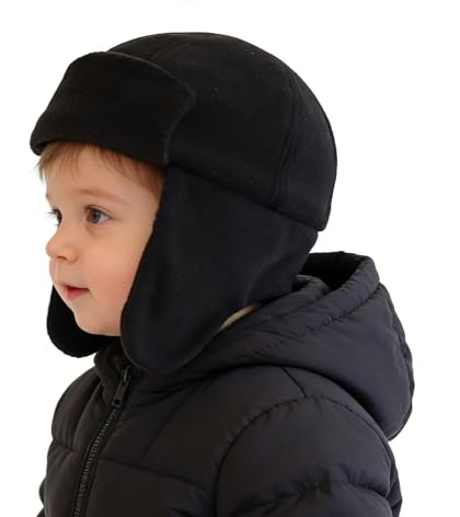 LLmoway Toddler Trapper Hat Soft Winter Hat with Ear Flaps Warm Fleece Beanie Windproof Snow Cap for Boys Girls 2T-4T Black