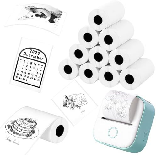 12 Rollen Mini Drucker Rollen, 53 x 28mm Thermopapier Selbstklebend Thermal Pinter Papier Sticker Papier für Fotodruck Notizen Preisschilder