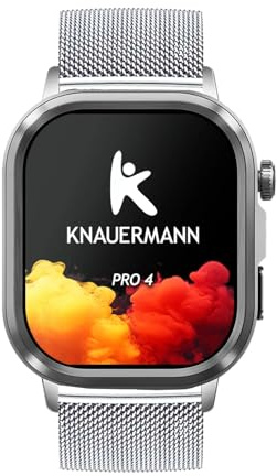 Knauermann PRO 4 EKG Hälsoklocka med telefonfunktion – smartklocka i silver – puls, blodtryck, HRV, sömnanalys – för män och kvinnor – milanesiskt armband silver