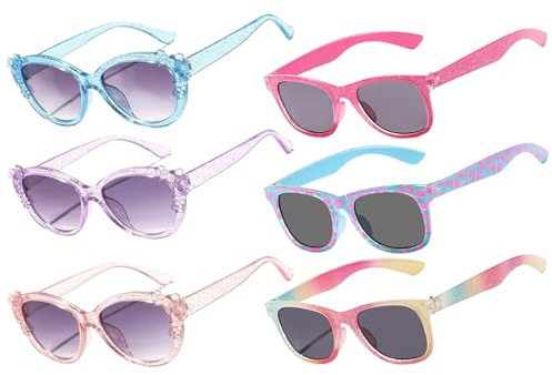 DAVBNM 6 Pairs Kids Sunglasses Girls, Cute Girls Sunglasses, Stylish Children's Sunglasses with UV Protection, Funky Party Glasses Favor for Girls Boys Outdoor Beach Holiday Eyewear Party Accessories