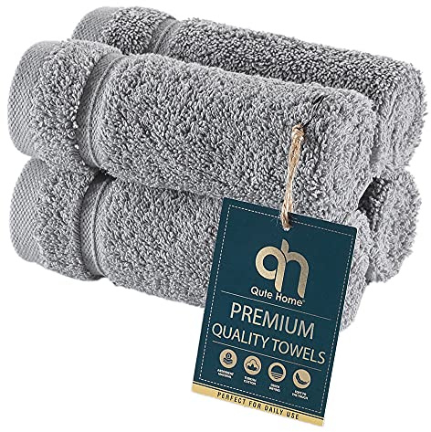 Qute Home 4-Piece Washcloths Towels Set, 100% Turkish Cotton Premium Quality Towels for Bathroom, Quick Dry Soft and Absorbent Turkish Towel, Set Includes 4 Wash Cloths (Grey)