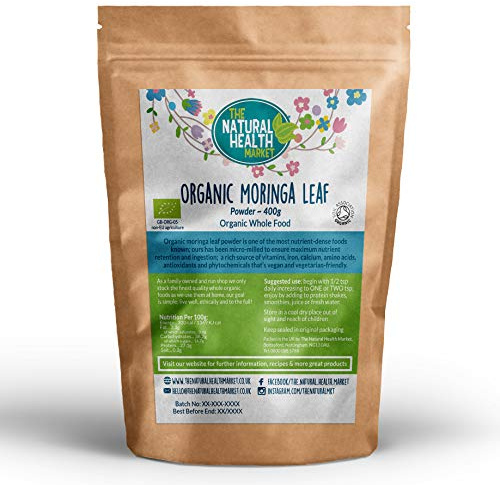 Organic RAW Moringa Leaf Powder - Certified Moringa Oleifera 13 Vitamins and Minerals and Over 19% Fibre and 27% Protein. (400g)