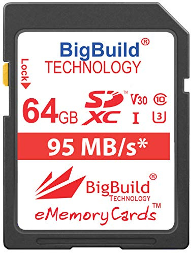 BigBuild Technology 64GB UHS-I U3 95MB/s Speicherkarte für Canon EOS 1200D, 1300D, 2000D, 200D, 4000D, 5DS, 5DS R, 77D, 800D, 80D, 9000D, 5D Mark IV, 6D Mark II, M100, M3, M5, M50, M6, R Kamera