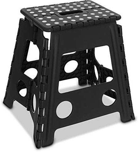 FiNeWaY Heavy Duty Large Folding Step Stool - Anti Slip Stepping Stool for Kids and Adults with Carry Handle for Home, Kitchen and Workplace Black (15 Black)