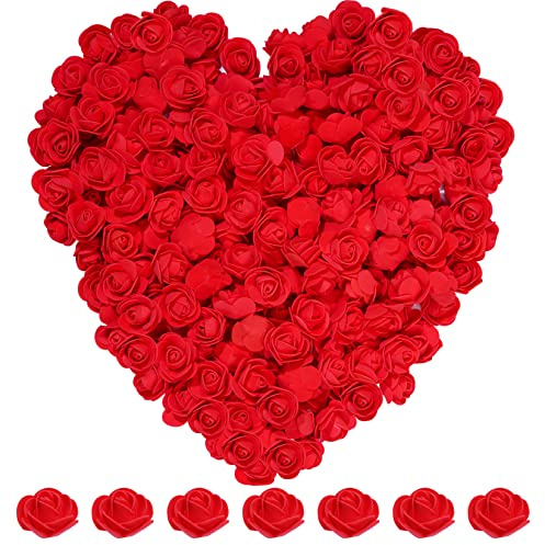cnomg 200pcs Mini Artificial Rose Artificial Fake Rose Head Foam Artificial Rose for DIY Crafts Wedding Party Valentine's Day Festival Home Decoration (Red, 200)