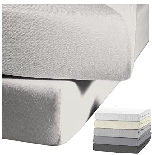 JACK by Kaeppel Biber Spannbettlaken Rundgummi Baumwolle Spannbetttuch 90x190-100x200 / 140-160x200 / 180-200x200 cm, Farbe:Silber, Größe:100x200cm Spannbettlaken