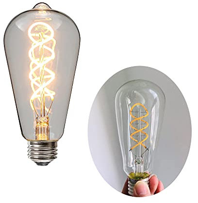 Ruihua 1 Packungen E27 4W Klarglas Doppelt Spiralförmige Flexible Glühbirne ST64 Vintage LED Glühlampe,Warmweiß 2700K 400LM Nicht Dimmbare Retro Edison LED Energiesparlampe