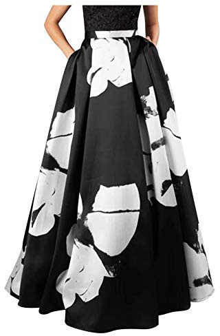 Maxirock - Gonna lunga da donna, estiva: boho, con motivo floreale, stile bohémien, gonna a maxi vintage, lunga linea ad A, gonna da spiaggia, gonna in chiffon, gonna estiva, Z2 nero., L
