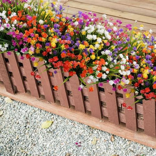 VaryFloral 10 buntar konstgjorda blommor 5 färger falska blommor utomhus UV-beständiga konstgjorda växter utomhus färgglad höstdekorationer bukett för hem trädgård veranda hängande korg fönster