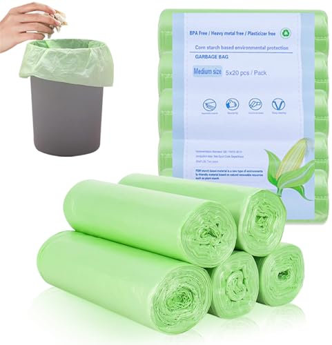 Bio Müllbeutel, 100 Stück Biomüllbeutel 20L, Biomülltüten Kompostierbare Müllbeutel Müllsack Biologisch Abfallsäcke für Küche Büro Wohnzimmer(60X50cm,Grün)