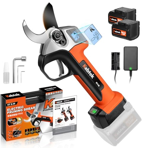 Kebtek Sécateur Électrique 35 mm - Professionnel Brushless Sécateur - 18V 500W - LCD Écran - SK5 Lame - 2 Batteries - Sécateur pour Vigne, le Cerisier, le Pommier (KT-E35)