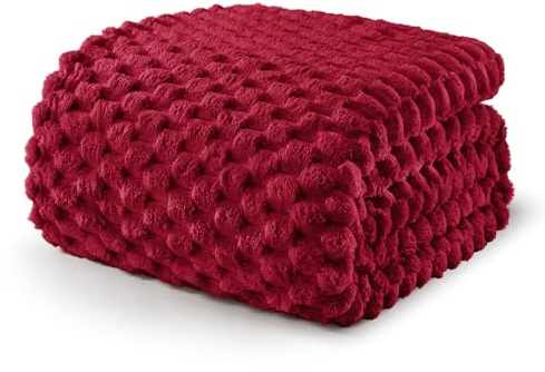 Exclusivo Mezcla Queen size flanell fleecefilt 230 x 230 cm elegant jacquard sammet plysch filt för säng, mysig, varm, lätt och dekorativ djupröd filt