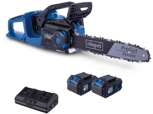 Scheppach Akku-Kettensäge BC-CS355Duo-X 20V Brushless Astsäge | Schnittlänge 33,5cm | Schwertlänge 14 / 35,6cm | Schnittgeschwindigkeit 15m/s | 20V-IXES-Serie | 2x 4Ah Akku & Doppelladegerät