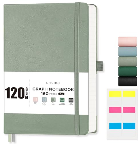 EMSHOI A5 Notebook, Hardcover Dotted Journal, 160 Pages, Light Green