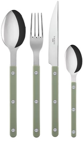 Sabre Paris | Ensemble de Couverts de Table 4 pièces Bistrot, Couleur Asperge et Finition Brillante. Comprend Couteau, Fourchette, cuillère à Soupe et Petite cuillère en Acier Inoxydable.