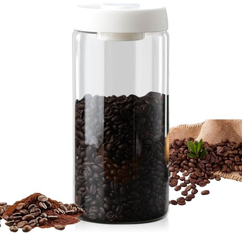 1800 Ml Caja de café con tapa al vacío, caja de café Hermético, tarro de borosilicato de cristal con tapa, frascos de cristal hermético, adecuado para té, hierbas medicinales, granos de café