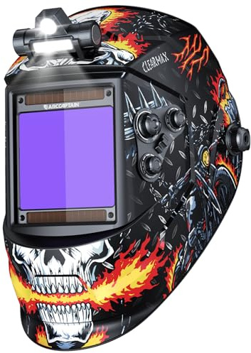 ARCCAPTAIN Schweißhelm mit automatischer Verdunkelung, 10 x 9,3 cm, solarbetrieben, echte Farbe, 1/1/1/1 obere optische Klarheit, Schweißhelm, 4 Lichtbogen-Sensoren, breite Schattierung, 4/5-9/9-13
